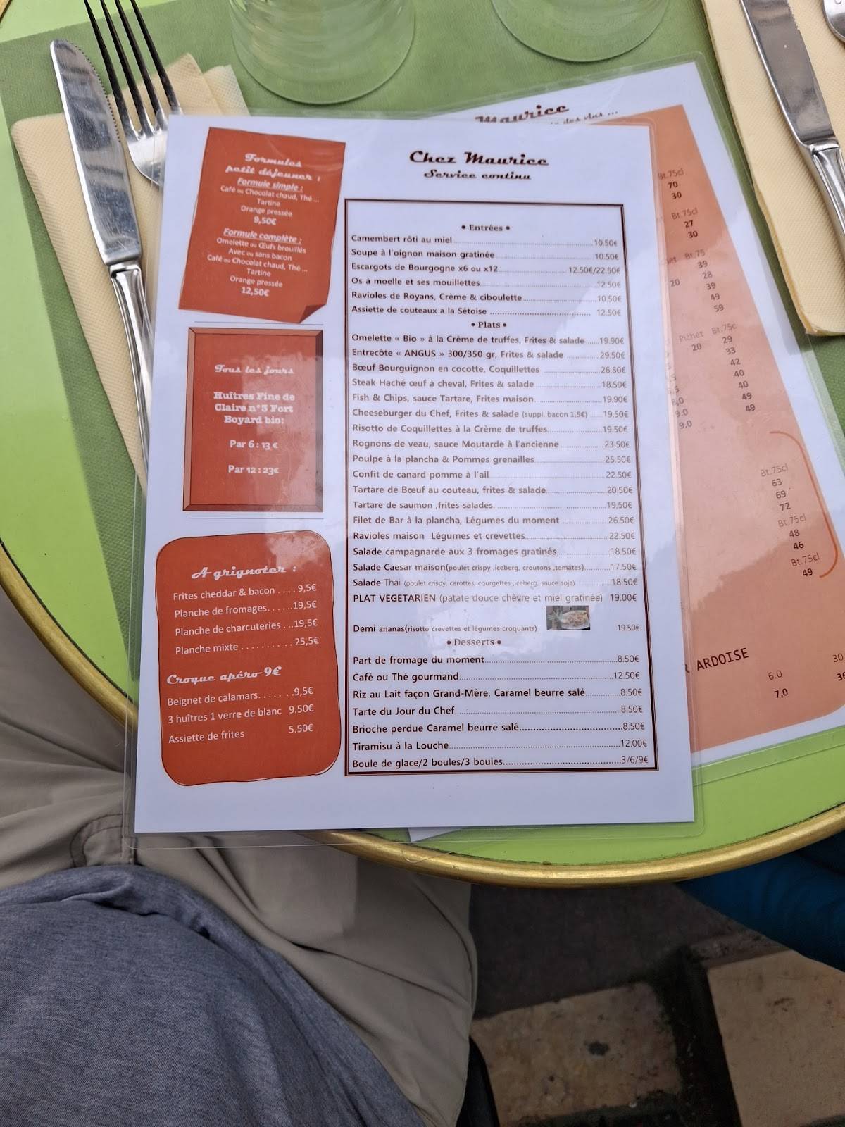 Menu de Chez Maurice