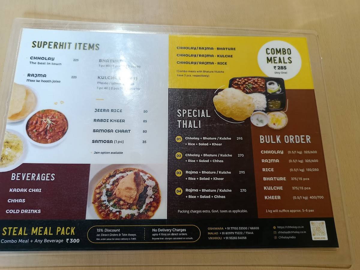 Chholay menu
