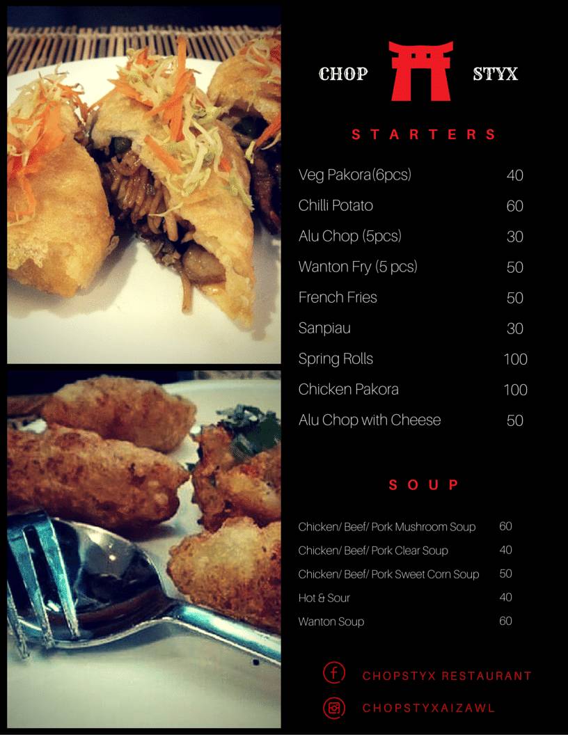 Chopstyx Restaurant menu