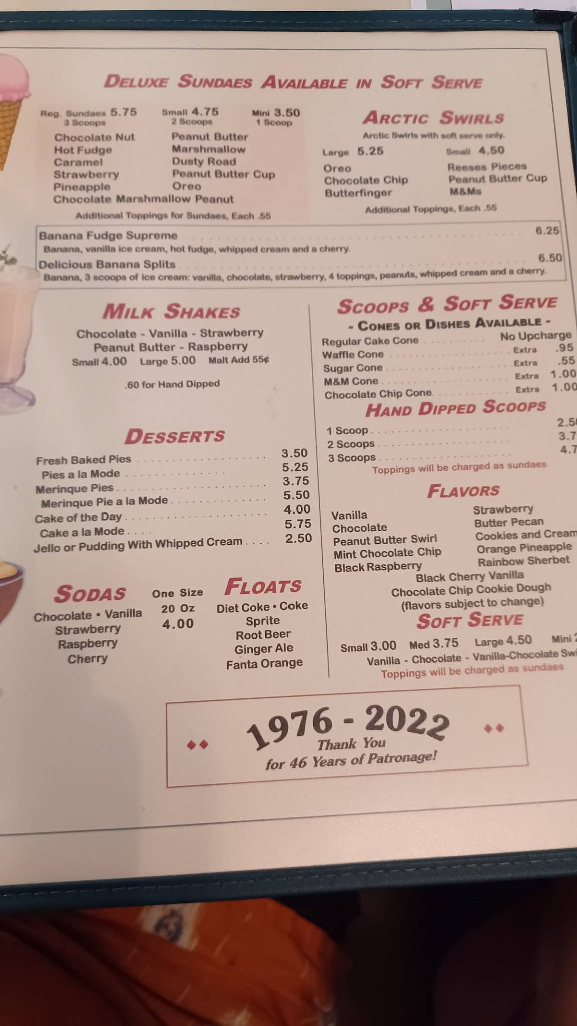 Menu at Clair's Restaurant, Hanover