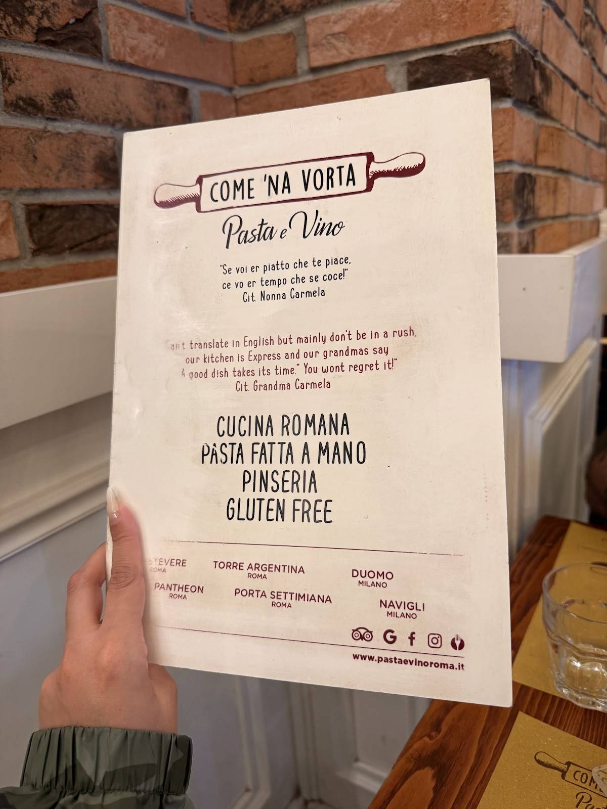 Menu di Come 'na Vorta Pasta e Vino - Palombella 