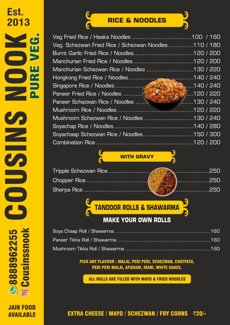 Cousin's Nook menu