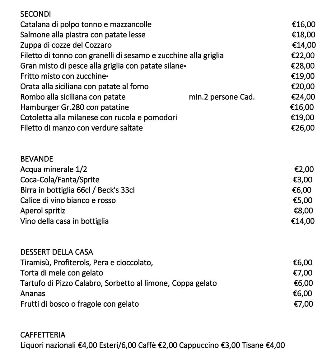Menu di Cozzaro Pazzo 