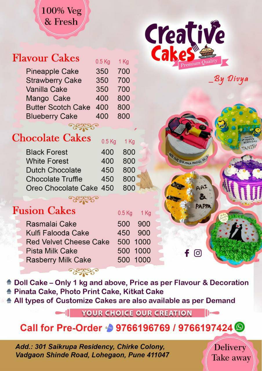 Creative Cakes by Divya menu