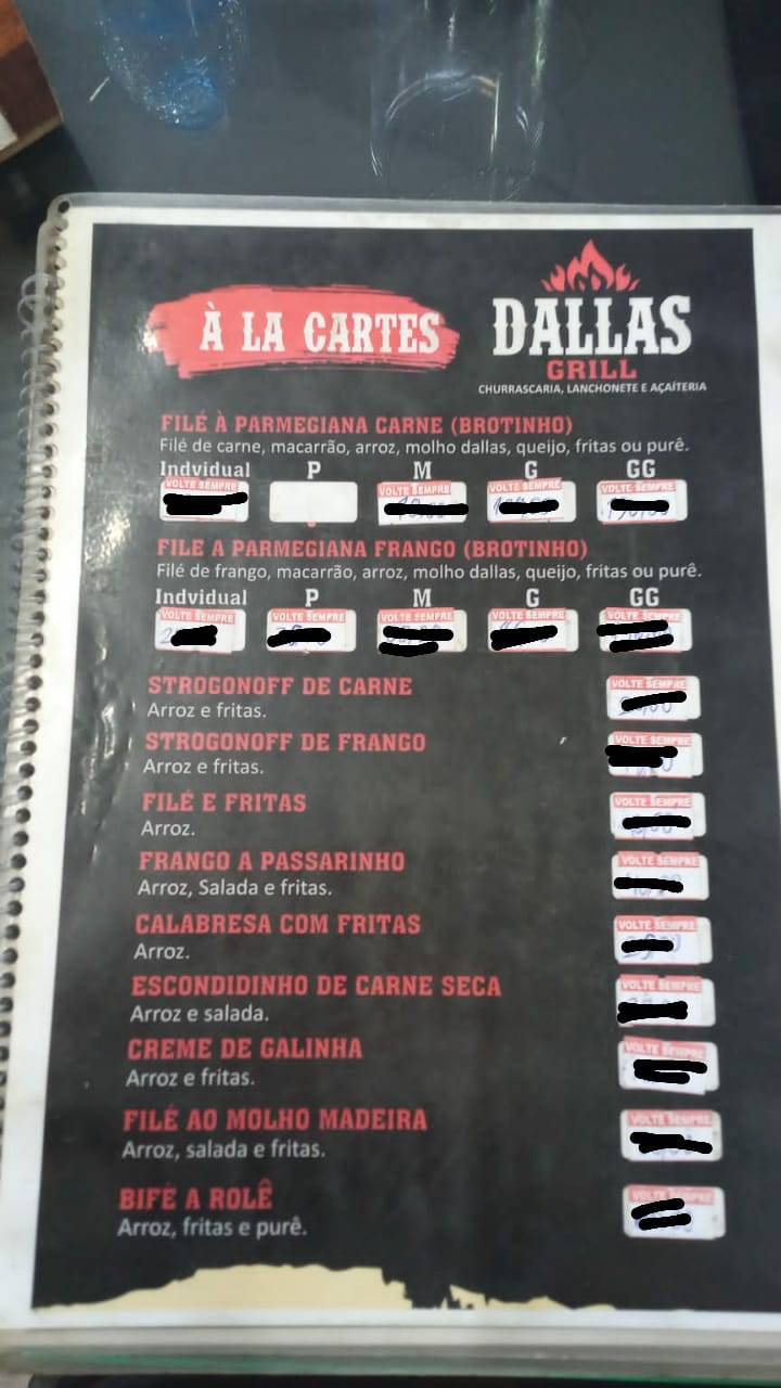 Dallas Grill cardápio