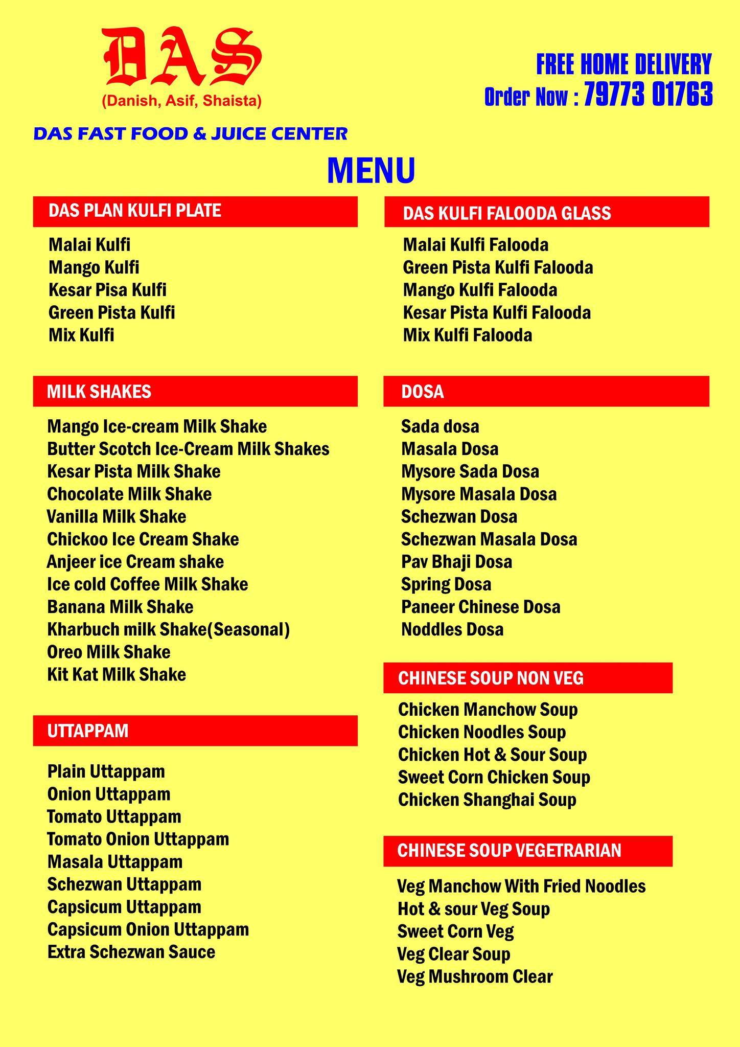 Das Fast Food menu