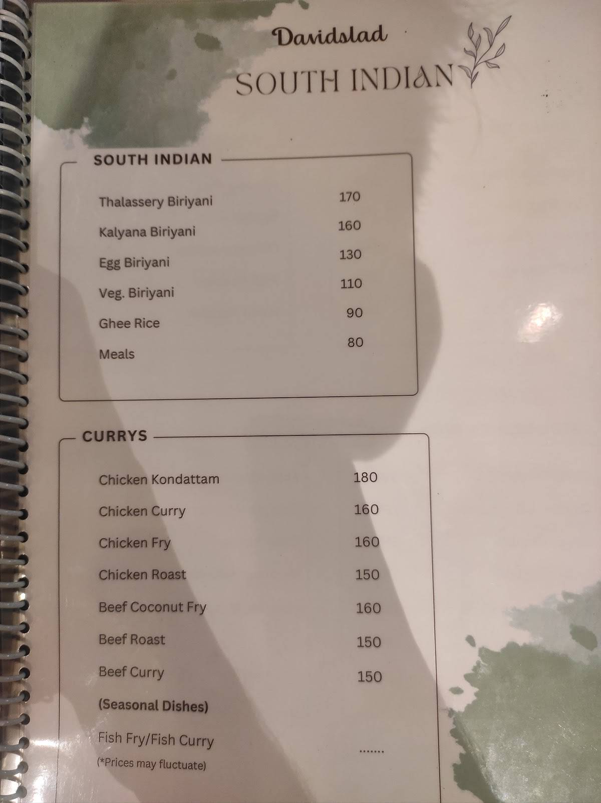 David's Lad foodie buddy menu