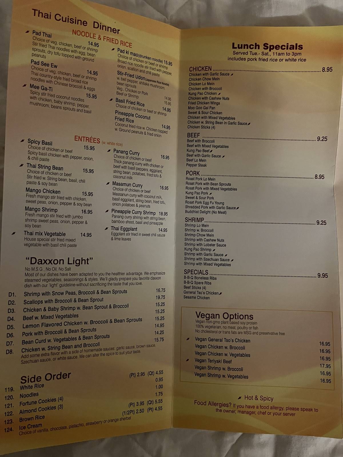 Menu at Daxxon Chinese Restaurant, Walden