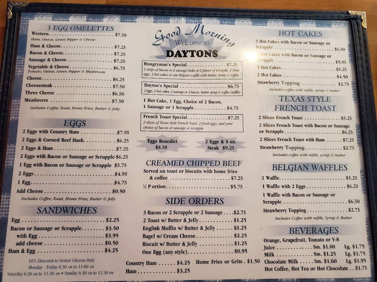 Menu at Dayton's Restaurant, Salisbury