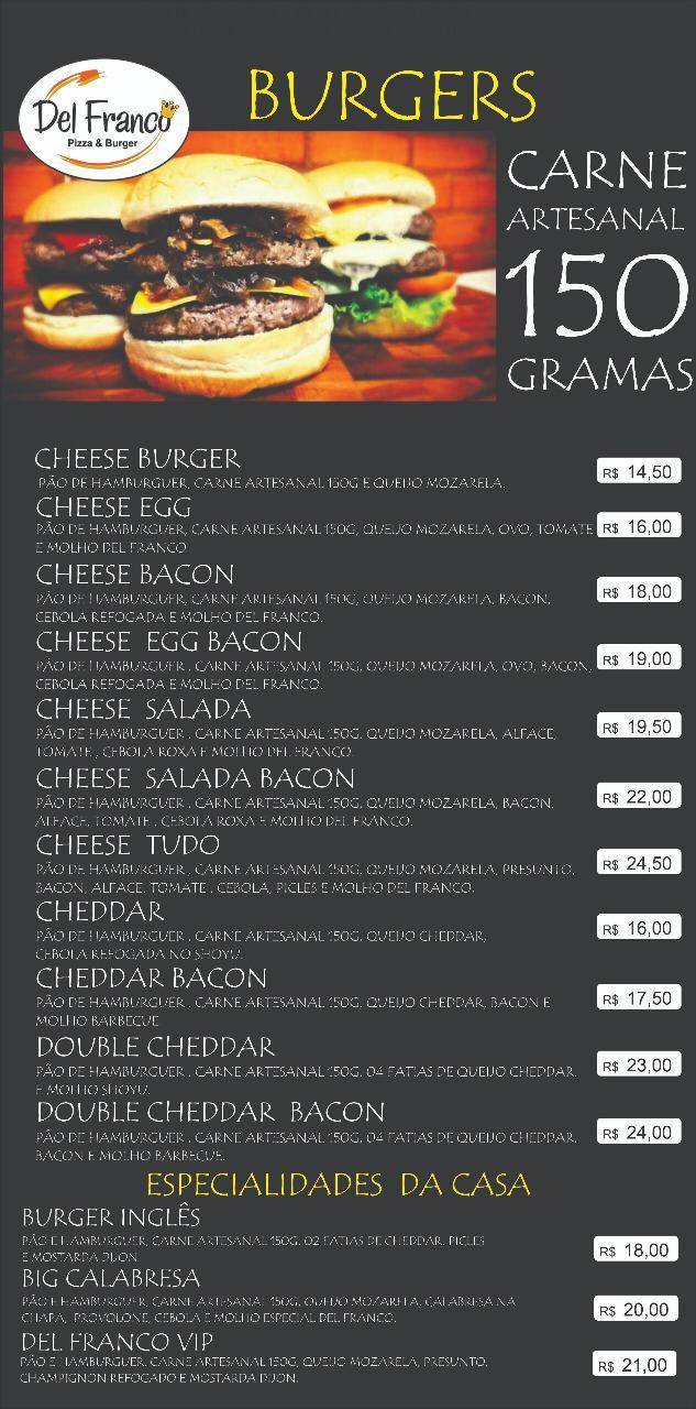 Del Franco Pizza & Burguer cardápio