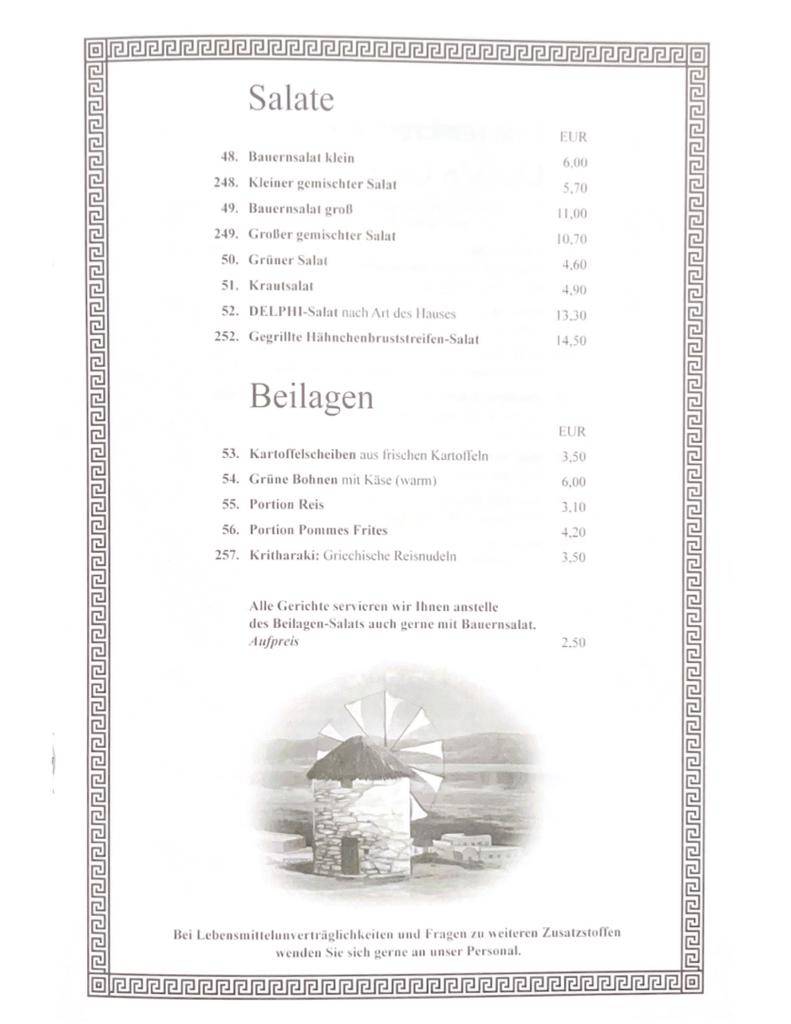 Menu de Restaurant Delphi Senden