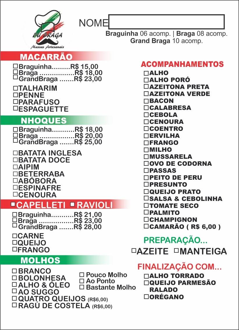Du Braga cardápio