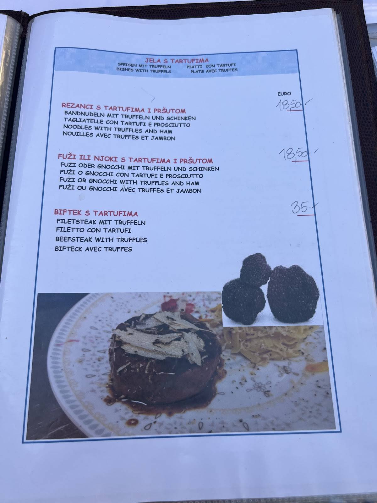 Menu di Restaurant Dvi Palme 