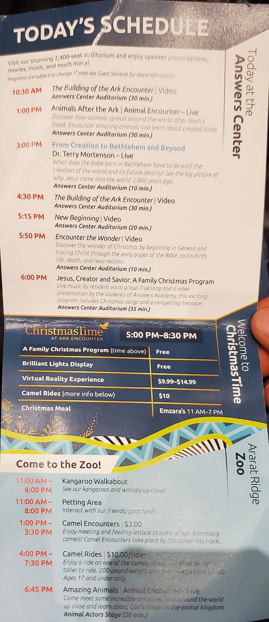 Menu at Emzara's Buffet restaurant, Williamstown, 1 Ark Encounter Dr
