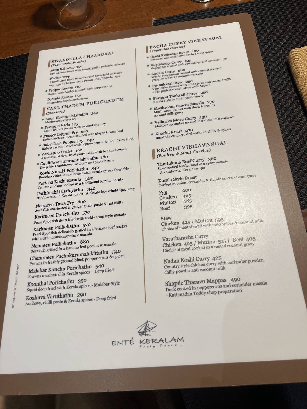 Ente Keralam - Poes Garden menu