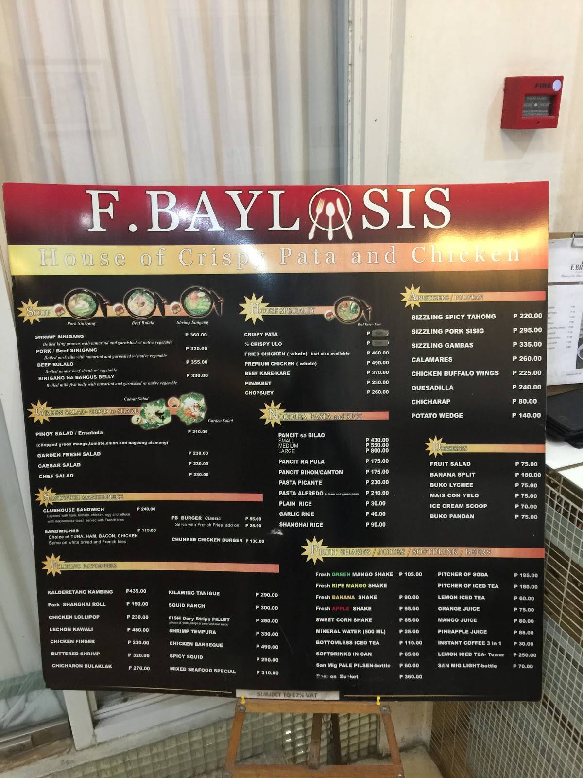 Menu at F. Baylosis Crispy Pata & Chicken restaurant, Batangas