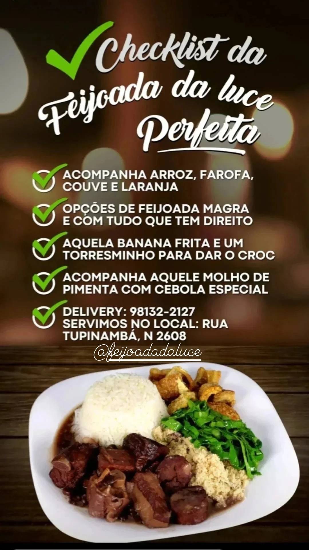 Feijoada da Luce cardápio