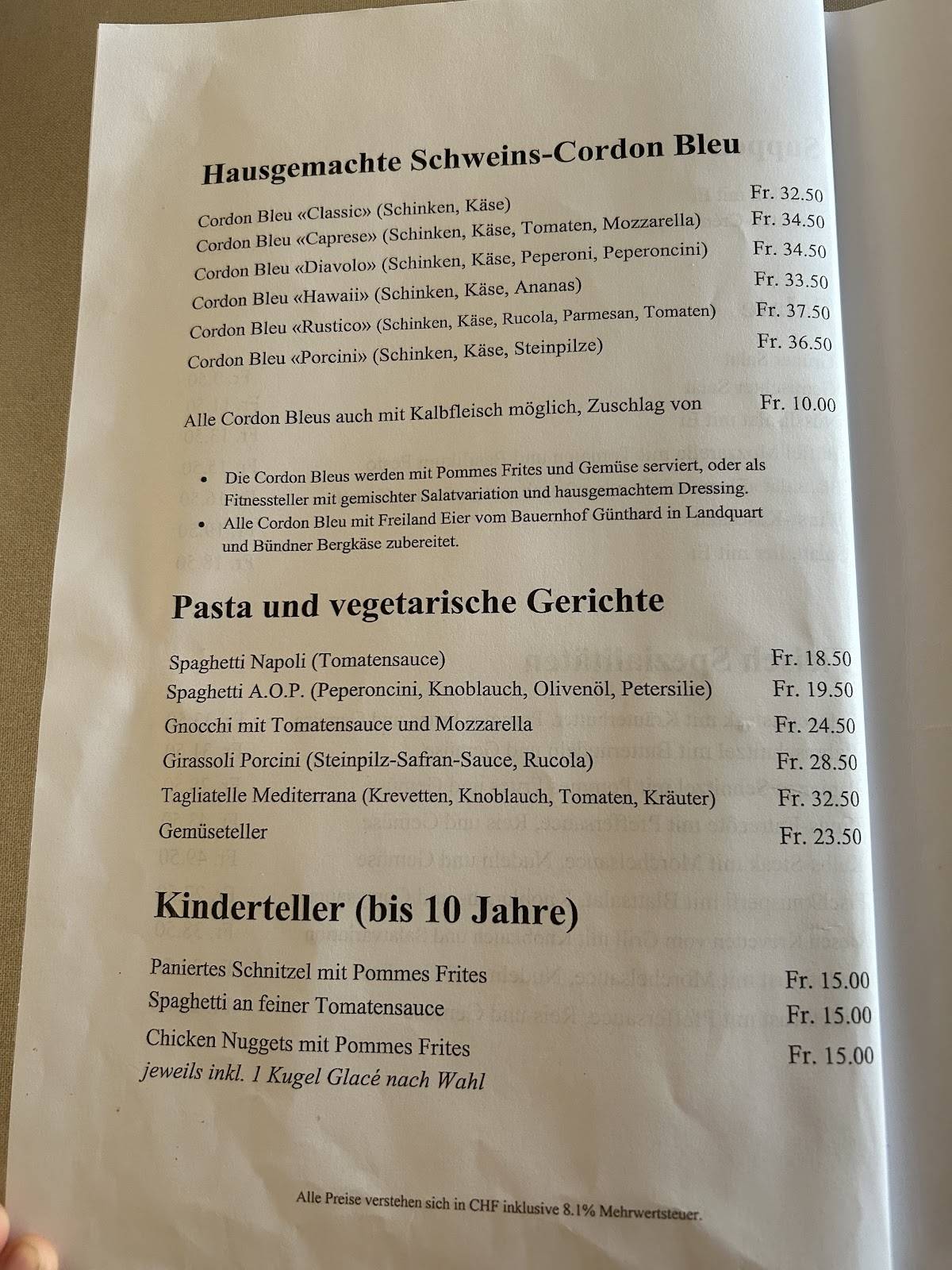 Menu di Restaurant Flora 