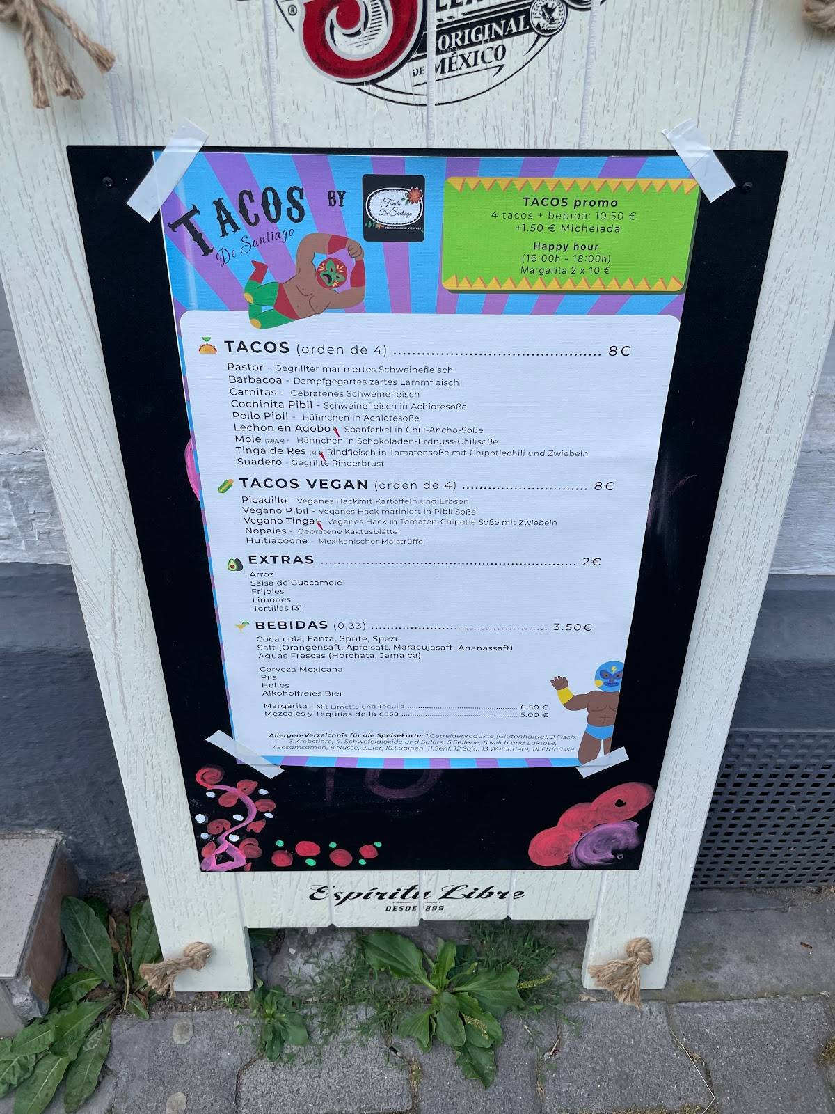 Speisekarte von Fonda de Santiago restaurant, Frankfurt am Main