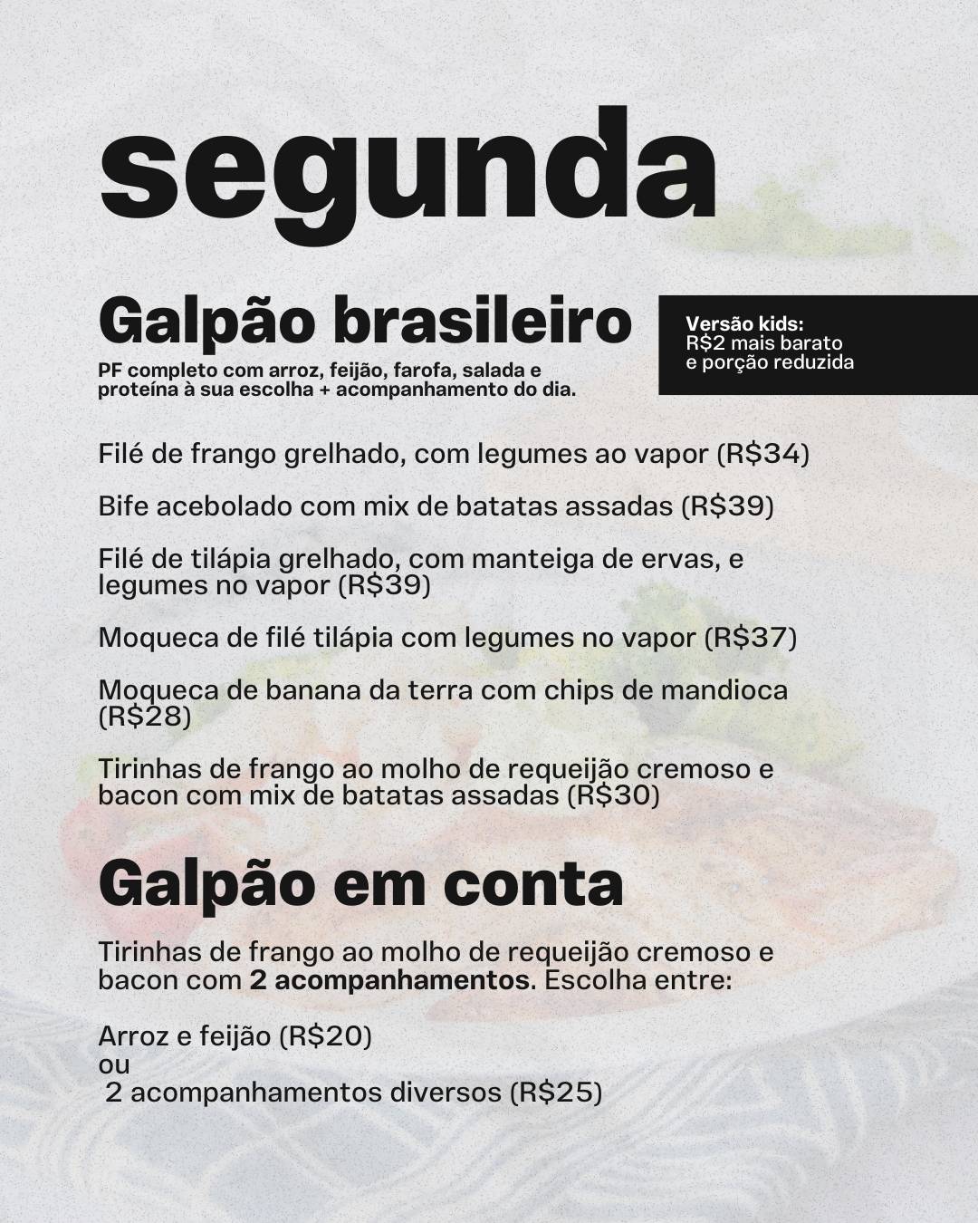 Galpão Restaurante cardápio
