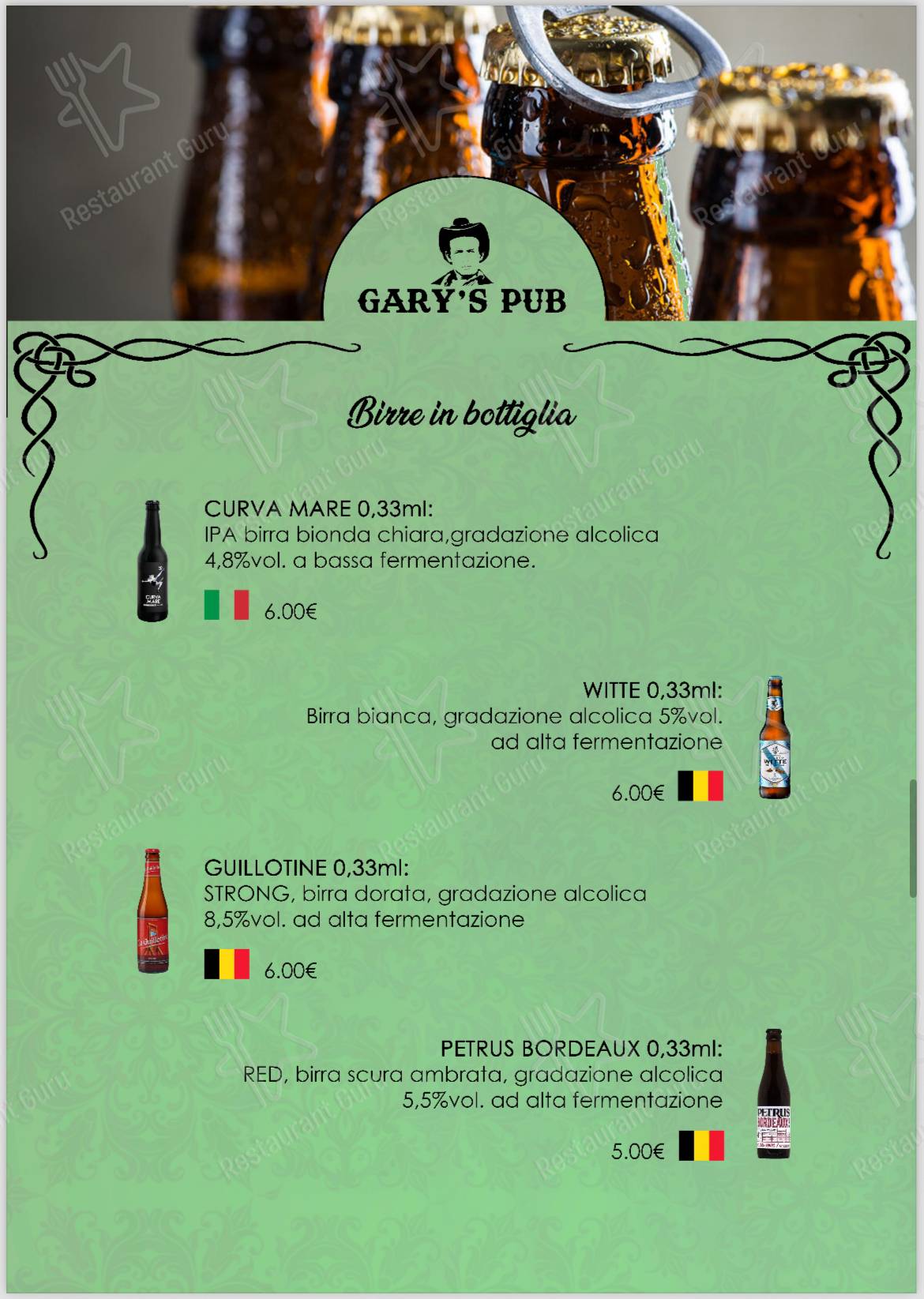 Menu per Gary’s Pub Braceria ristorante