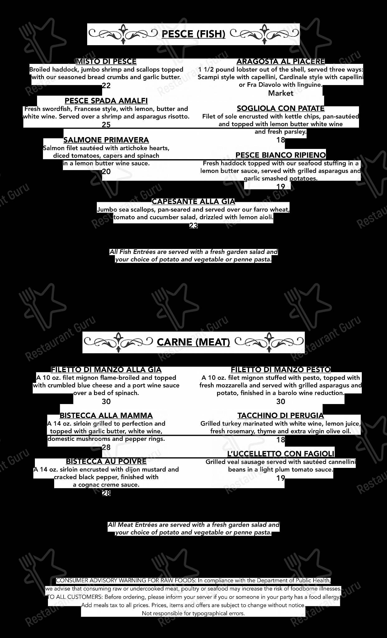 Menu at Gia Ristorante Italiano restaurant, Uxbridge