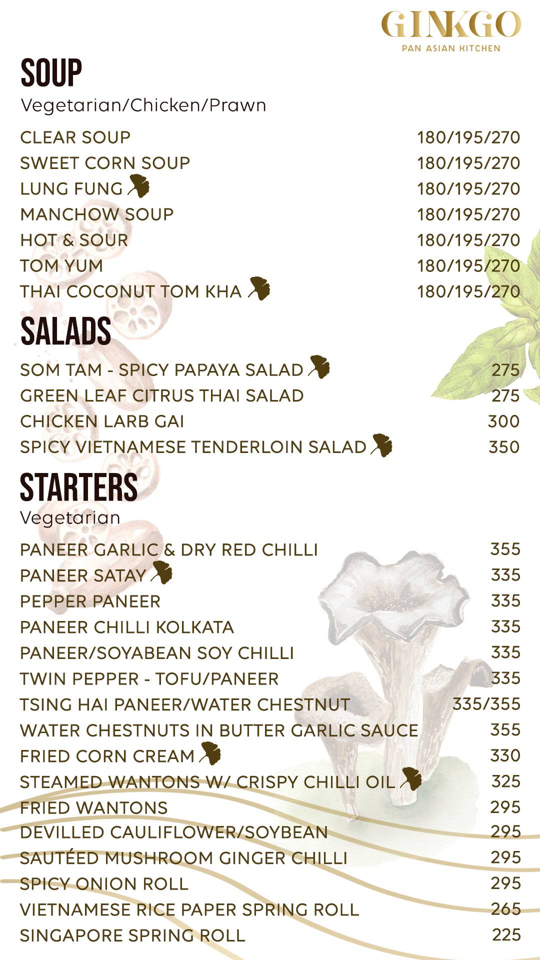 Ginkgo - Pan Asian Kitchen menu