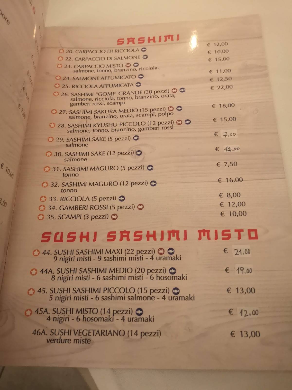 Menu di Gomi sushi restaurant 