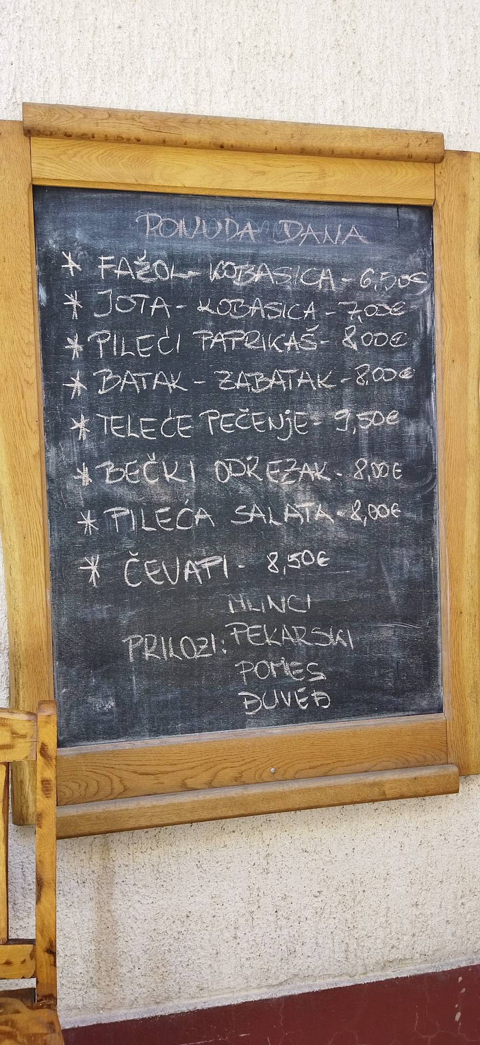Menu di Gostionica Igralište 