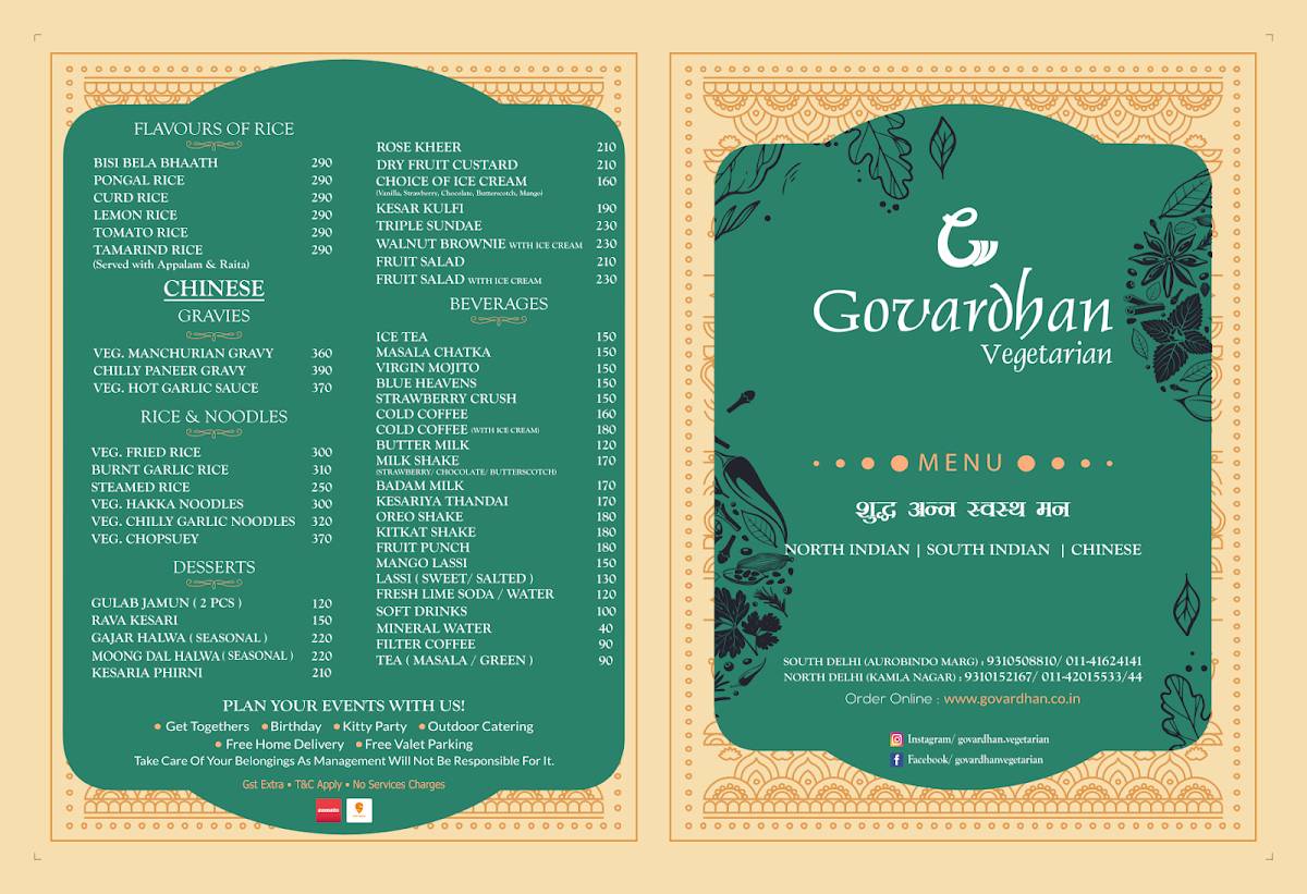 Govardhan Vegetarian menu