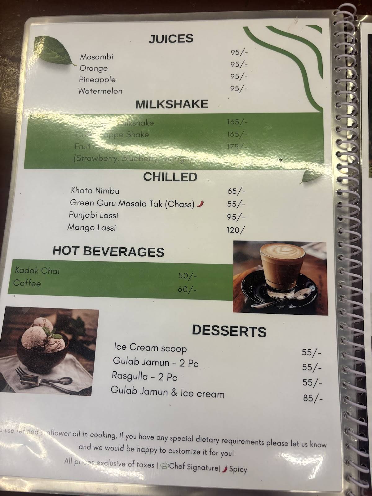 Green Guru menu