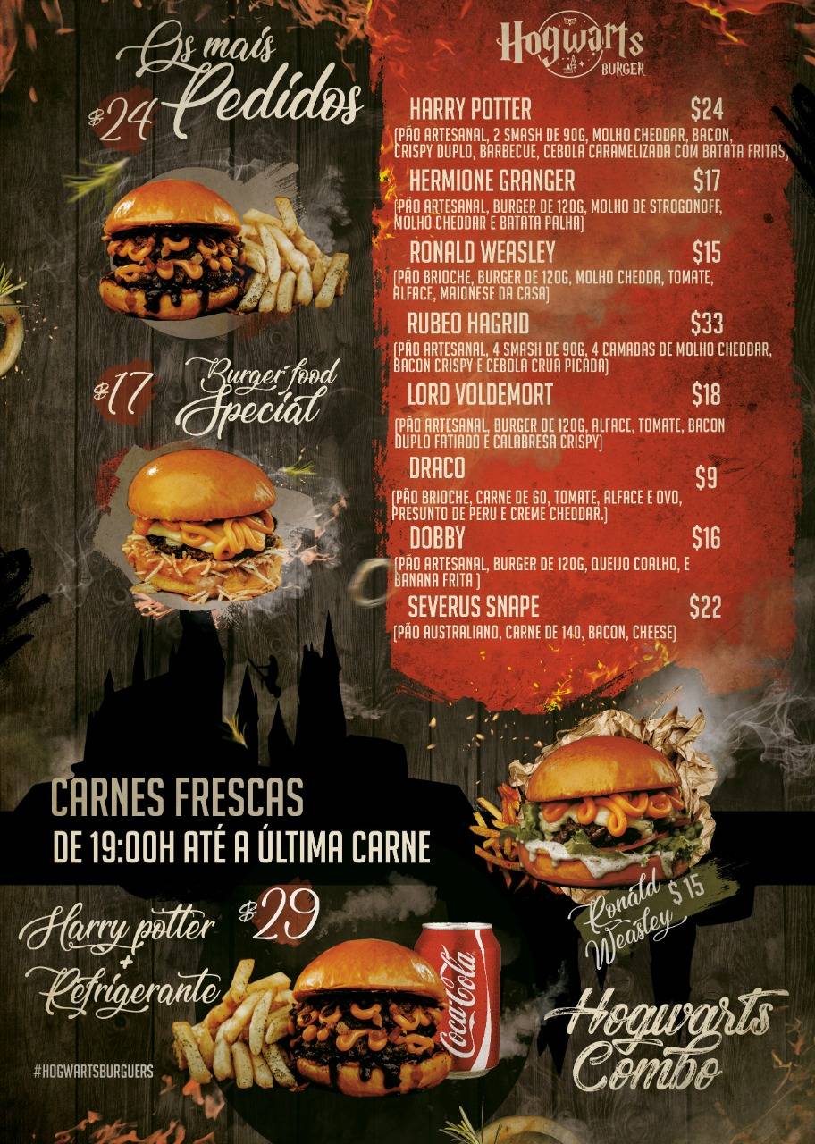 HOGWARTS BURGER cardápio