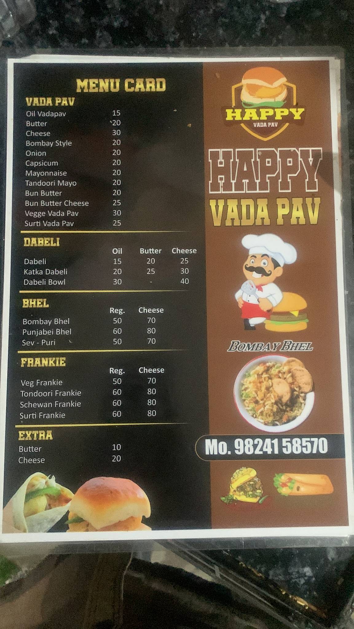 Happy vadapav menu