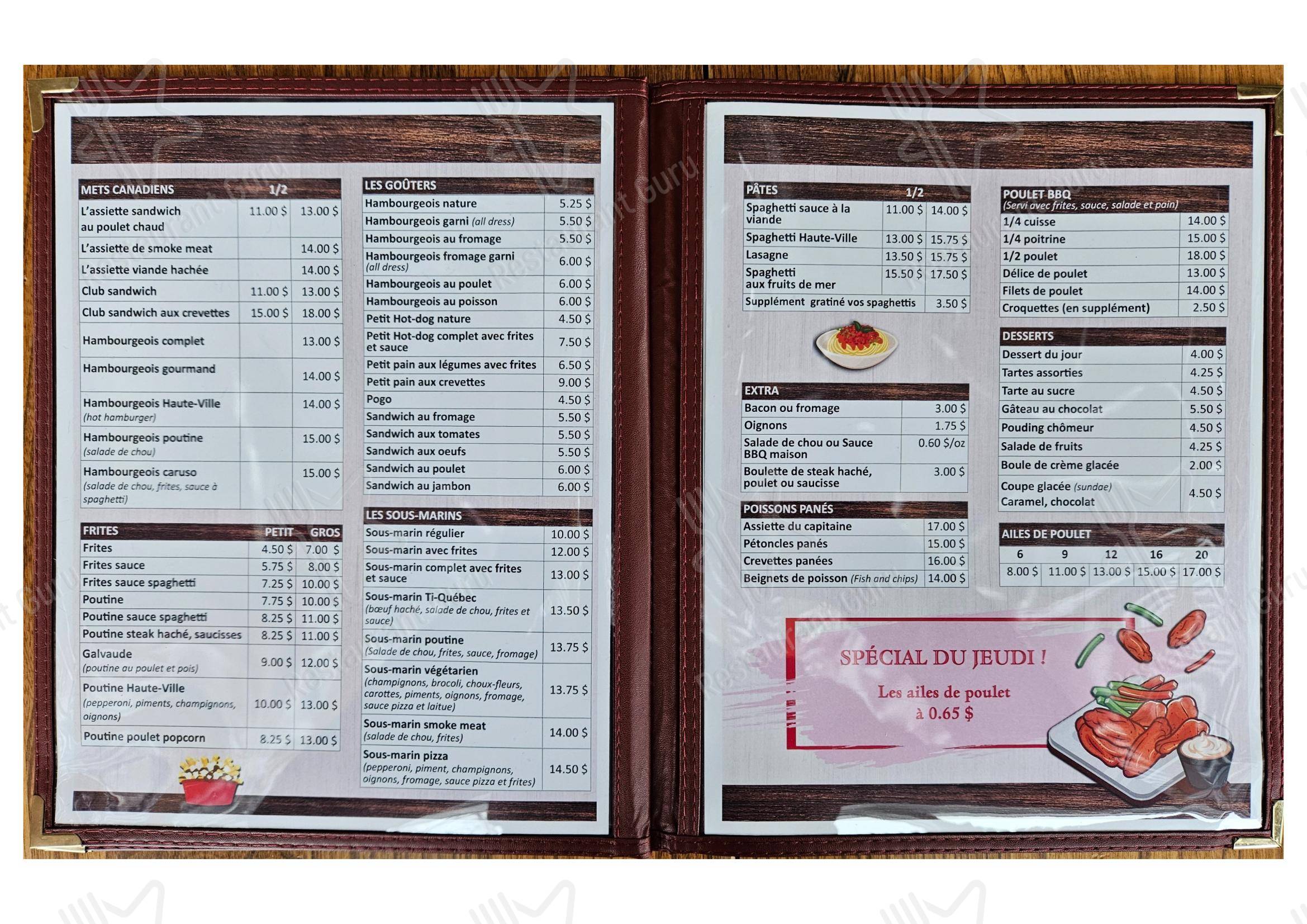 Menu pour Restaurant Haute-Ville - Menu bar