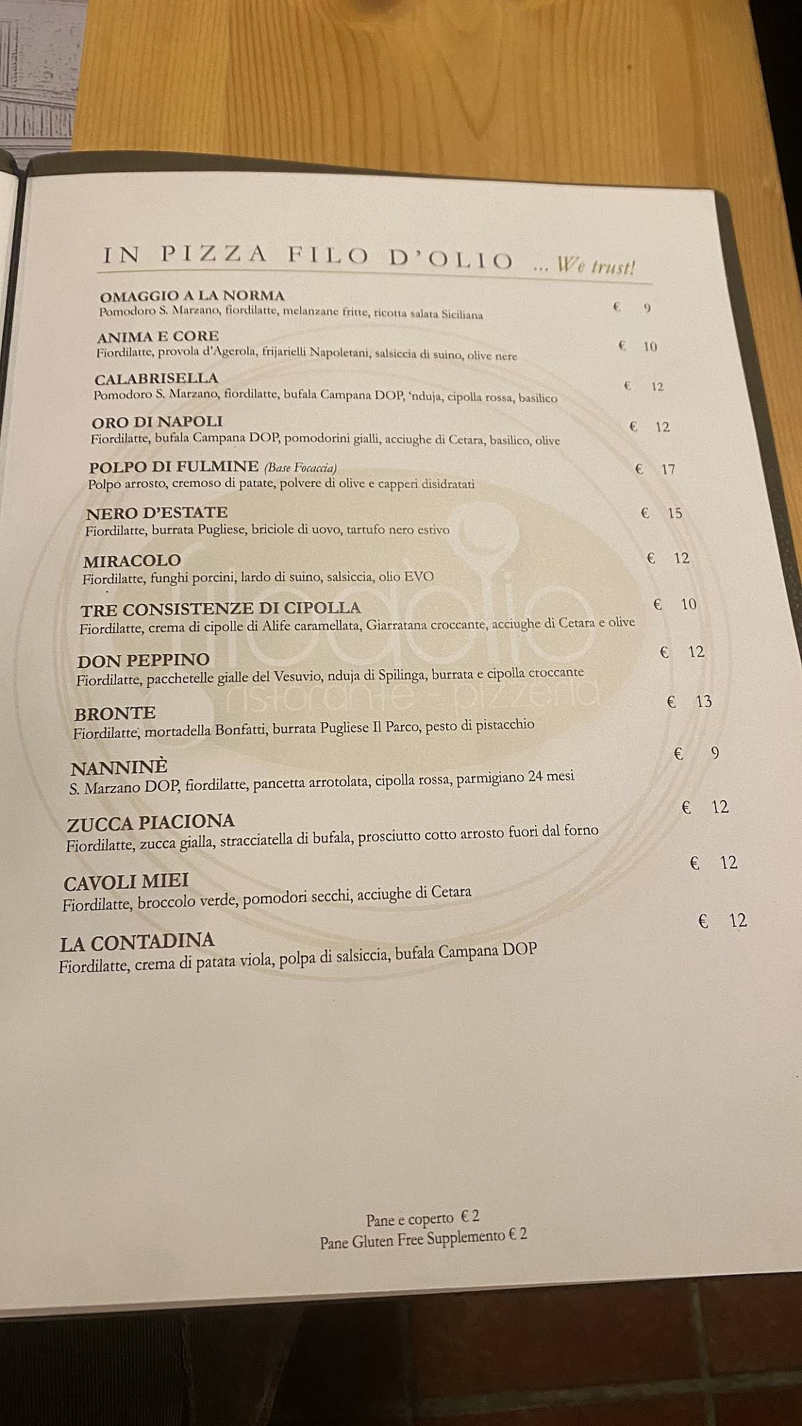 Menu di Il Filo d'Olio 
