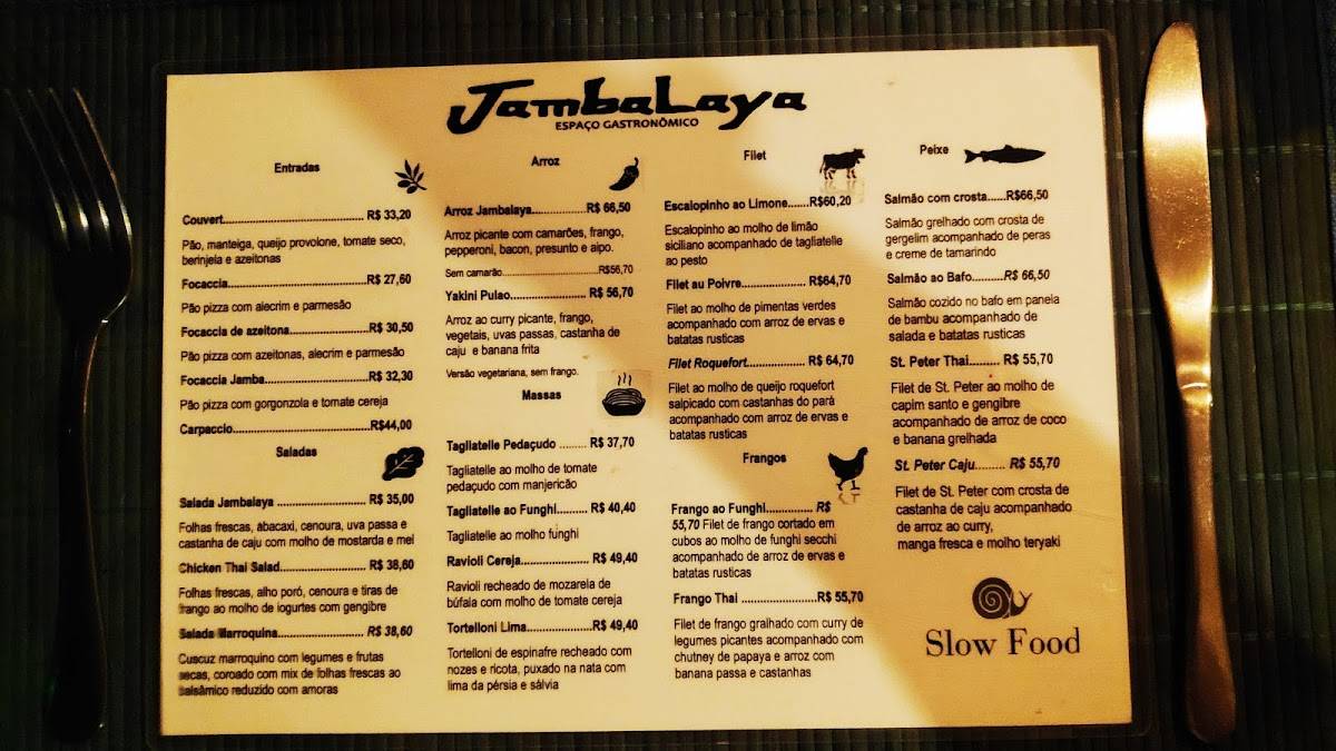 Jambalaya Espaço Gastronômico cardápio