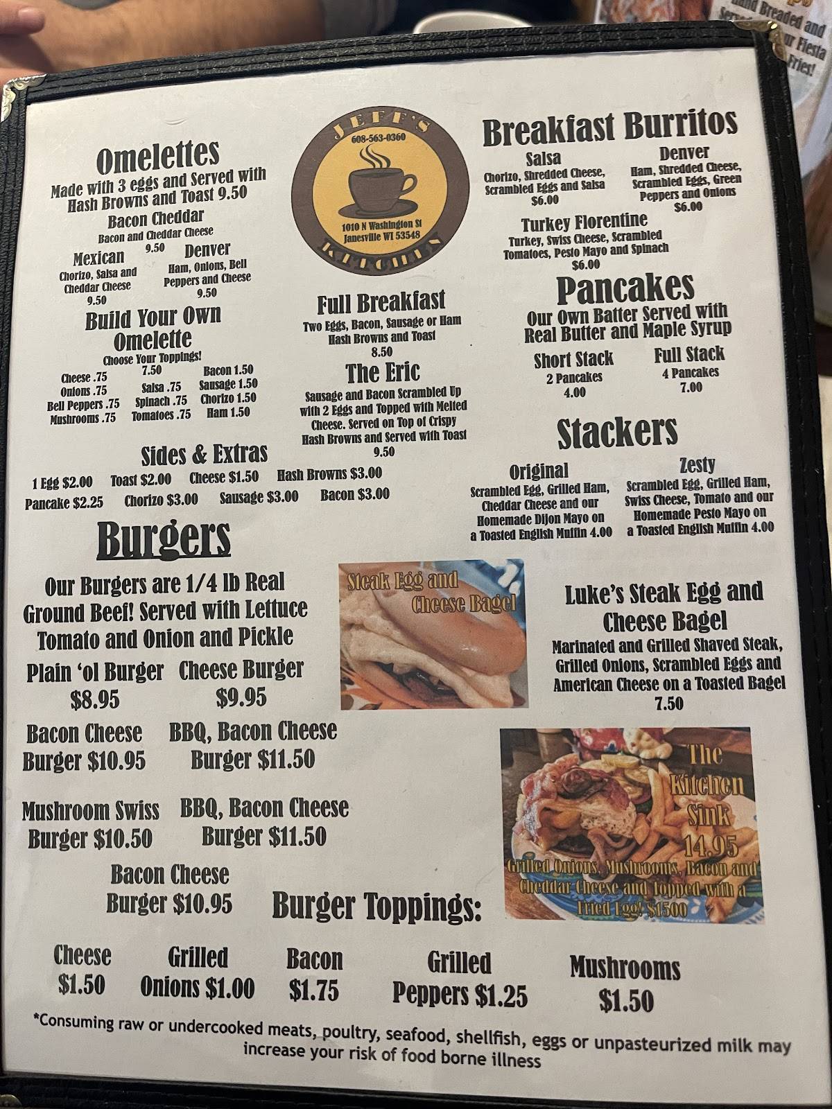 Menu at Jeff's Kitchen restaurant, Janesville