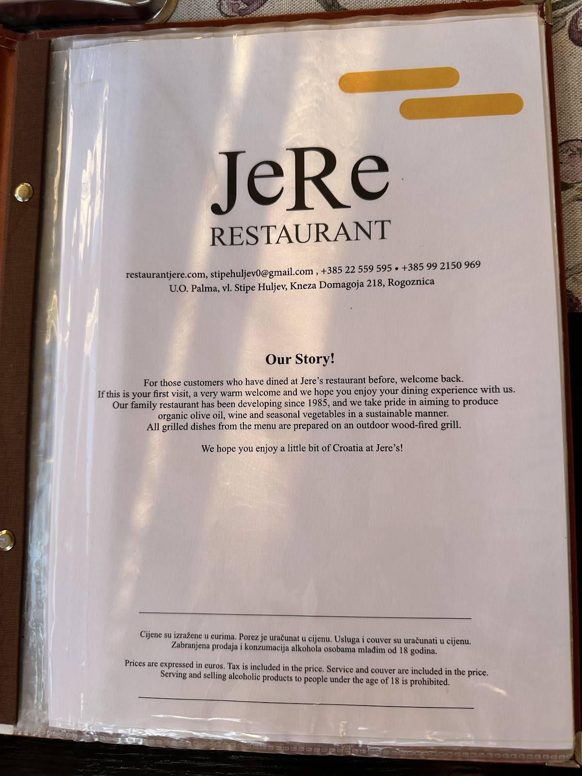 Menu di Restaurant Jere 