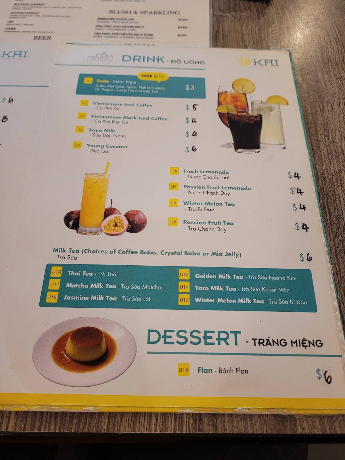 Menu at Kai Vietnamese Cuisine restaurant, Tulsa