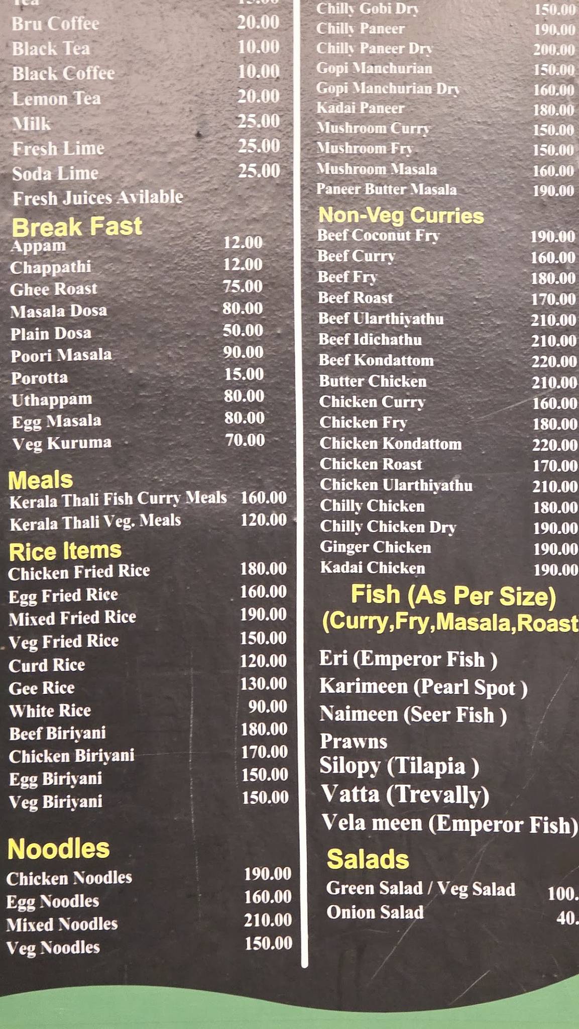 Kerala Food Court menu
