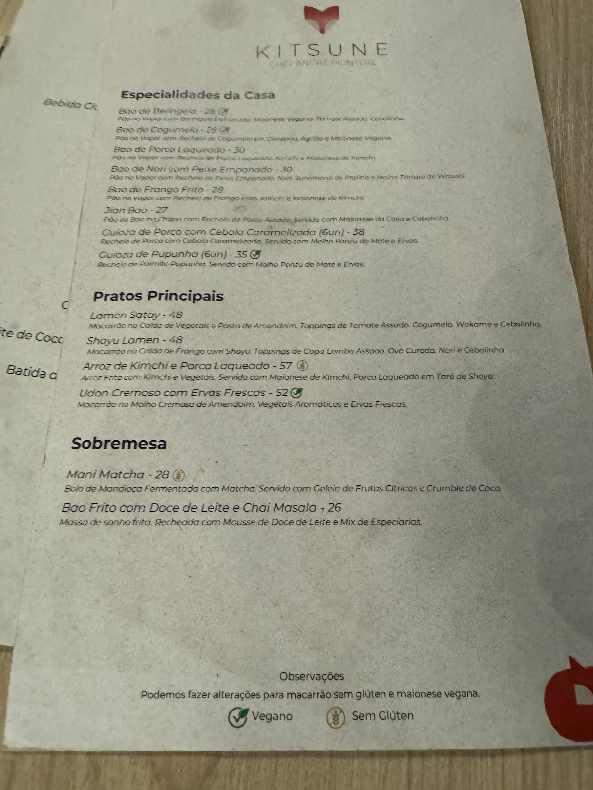 Kitsune cardápio