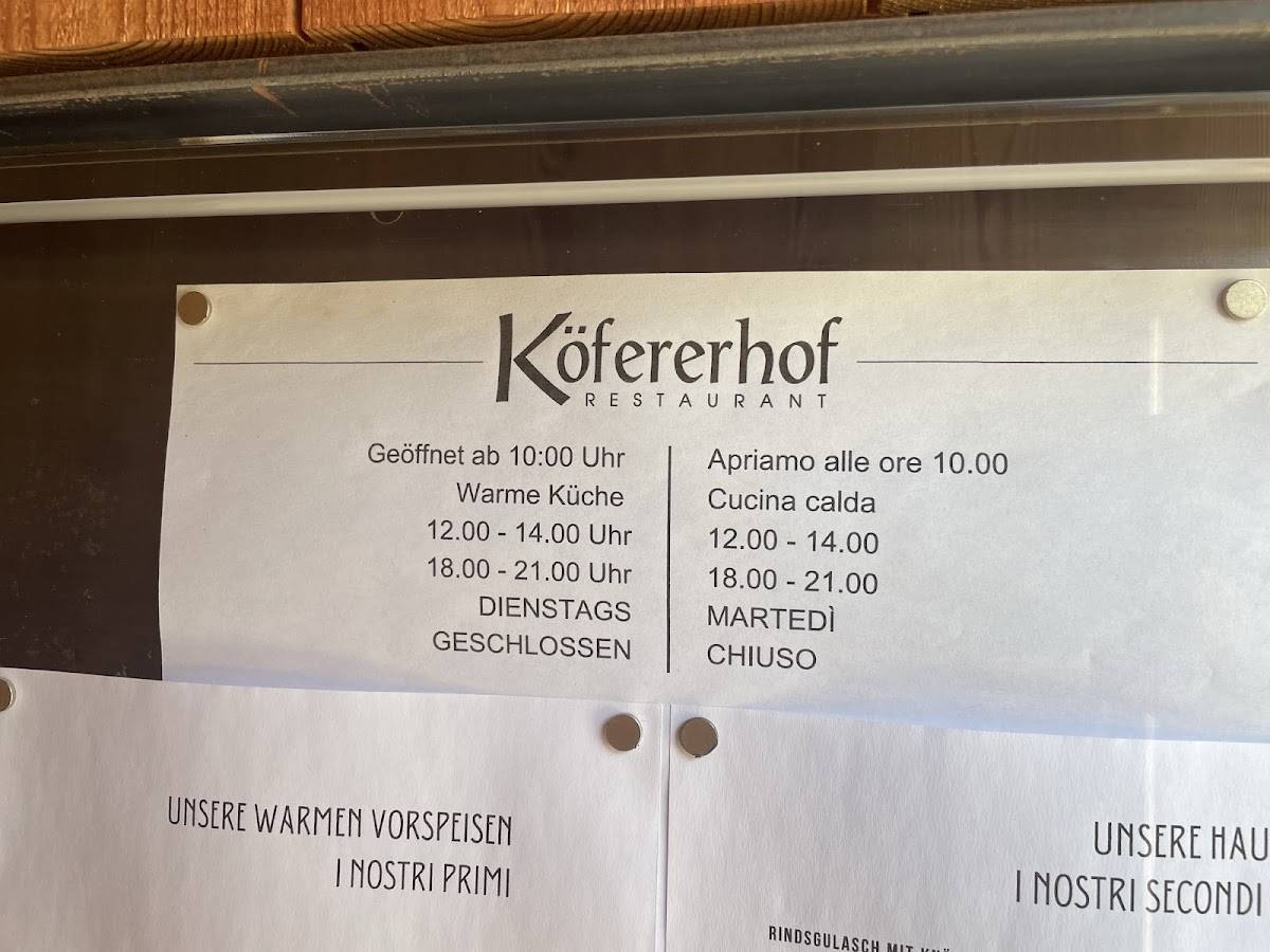 Menu di Restaurant Köfererhof 