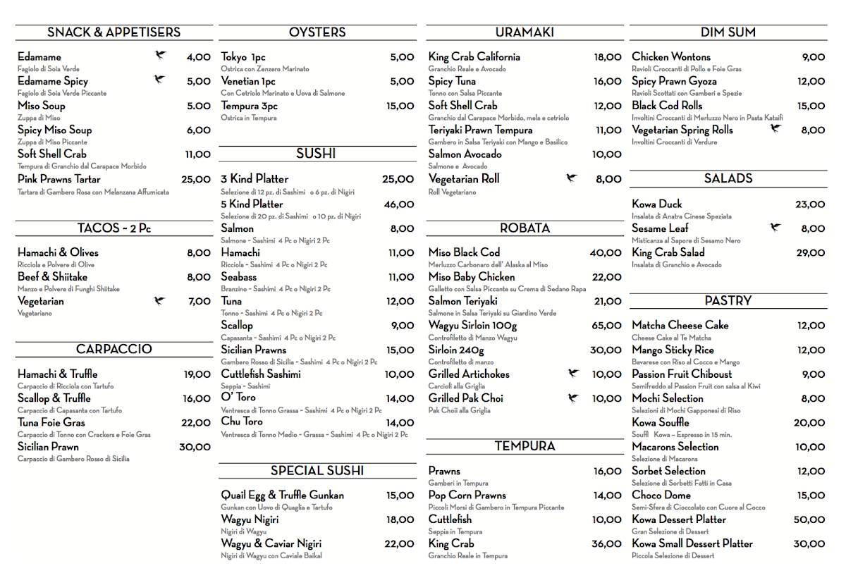 Menu di Kowa Ristorante 