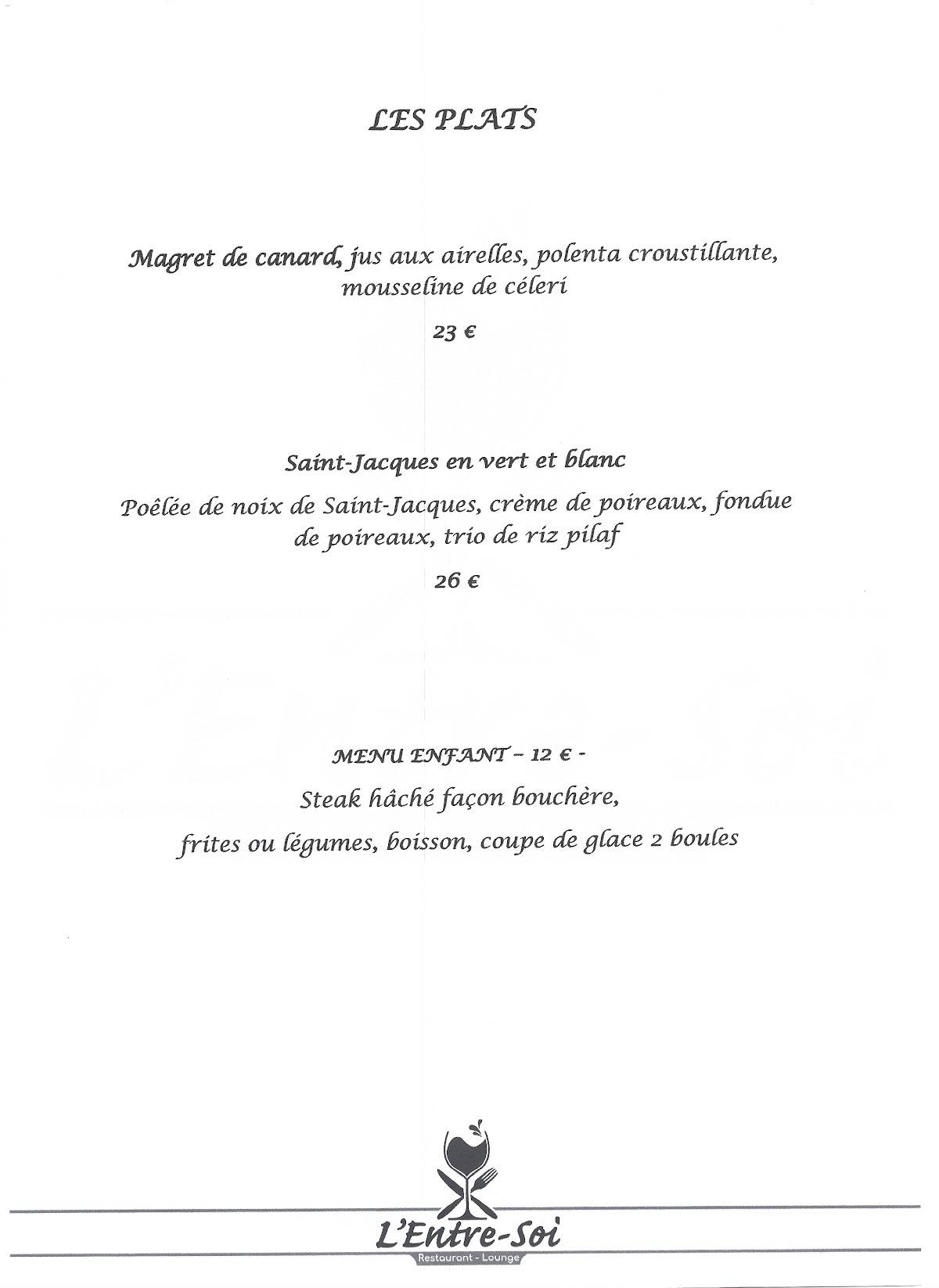 Menu de L'Entre-Soi