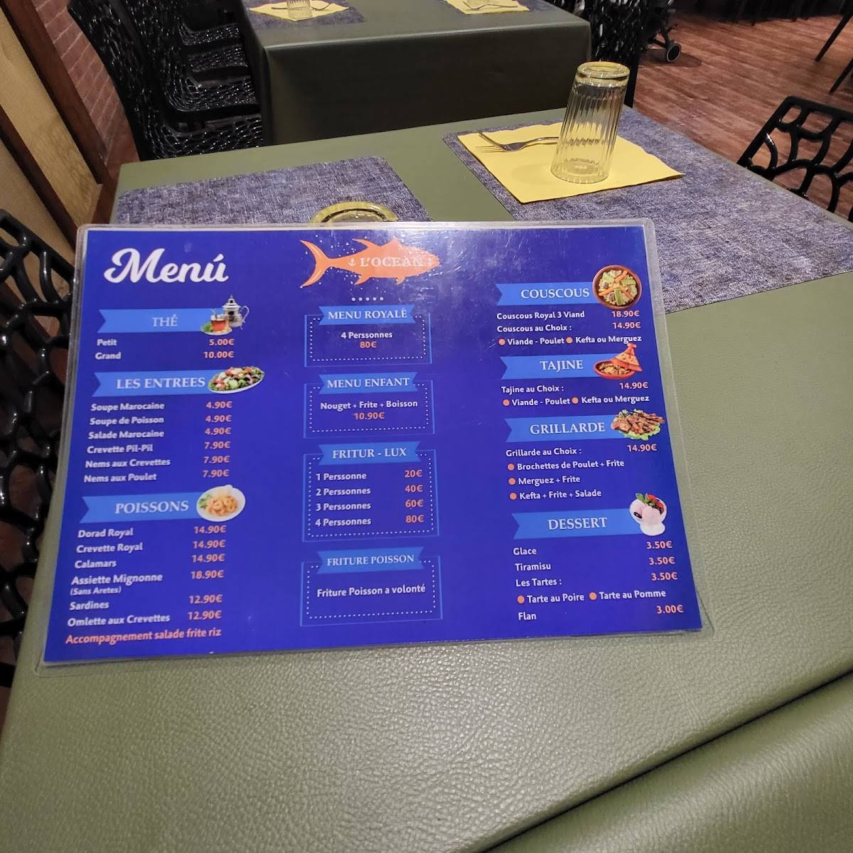 Menu de Restaurant L'océan - Ris-orangis