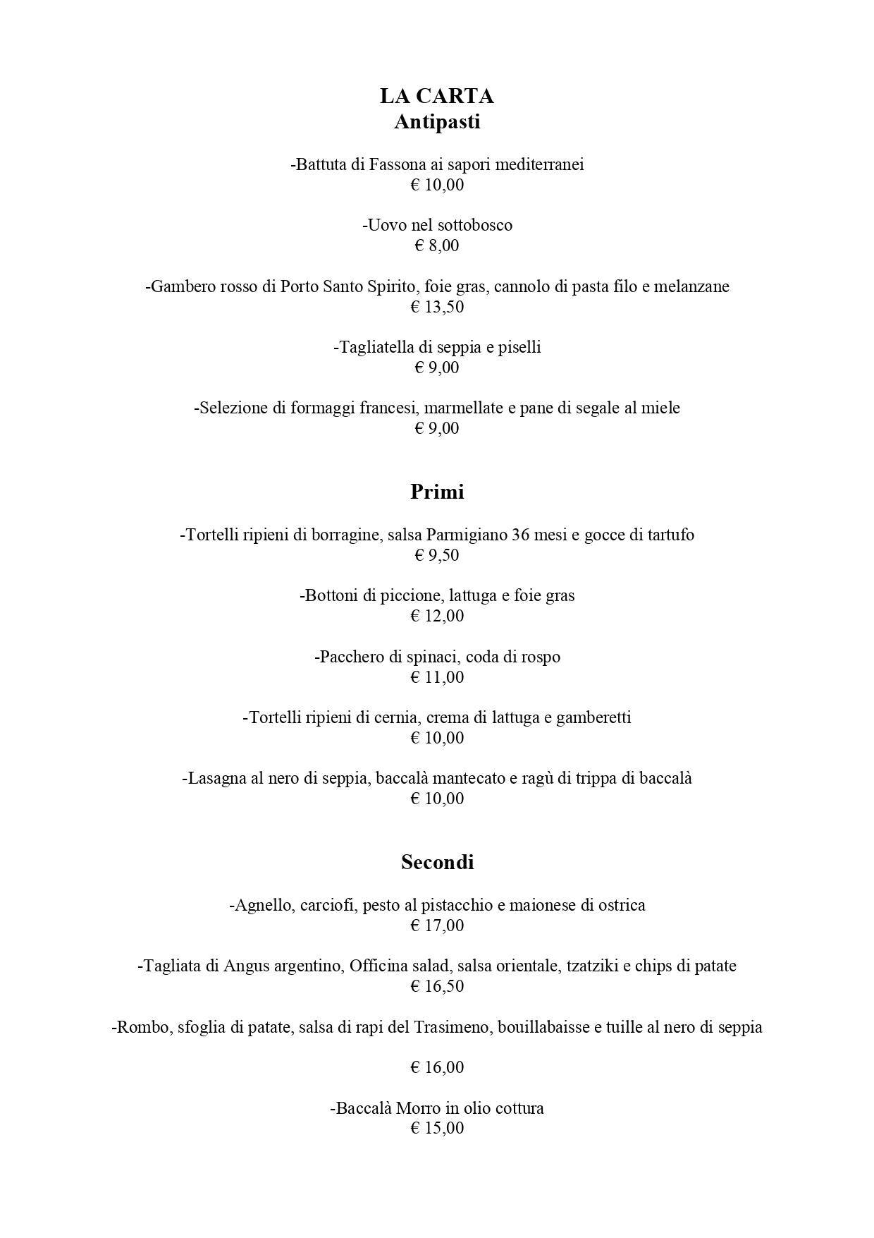 Menu di L'Officina 