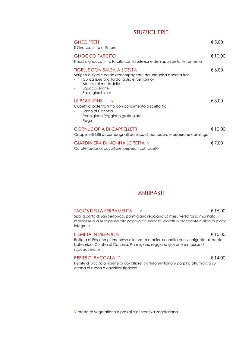 Menu di La Ferramenta del Gusto Emiliano 