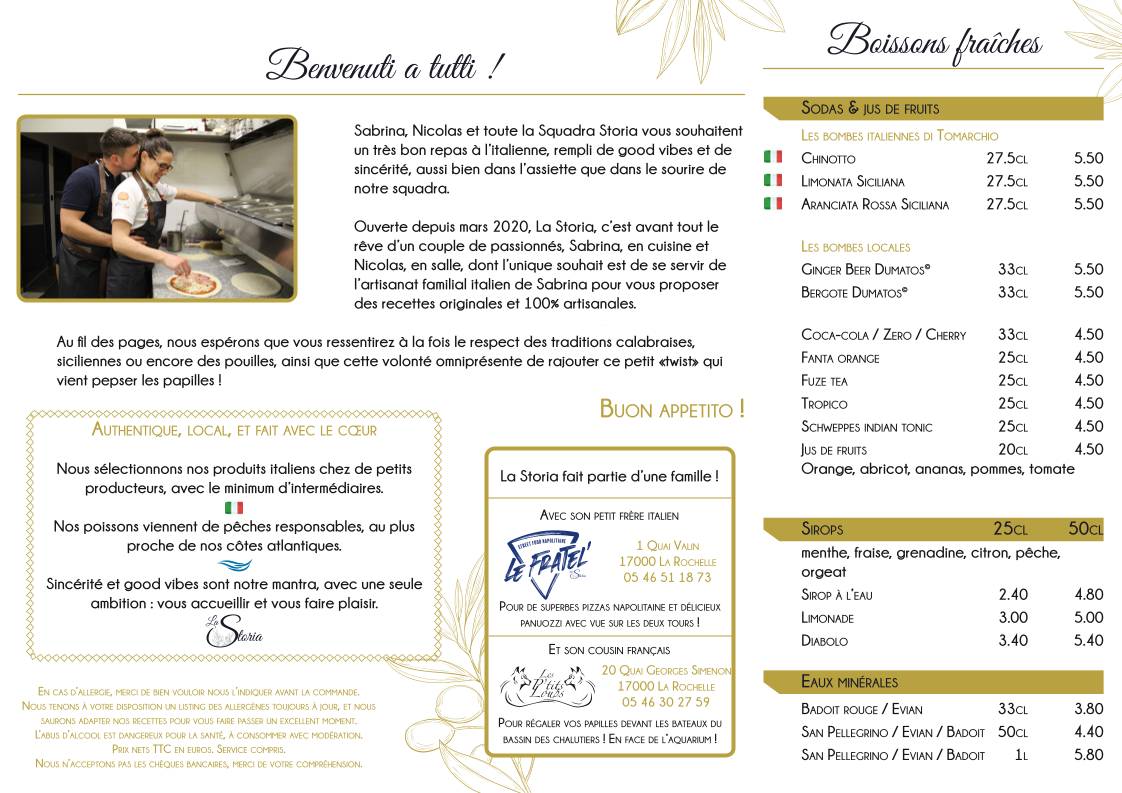 Menu de La Storia