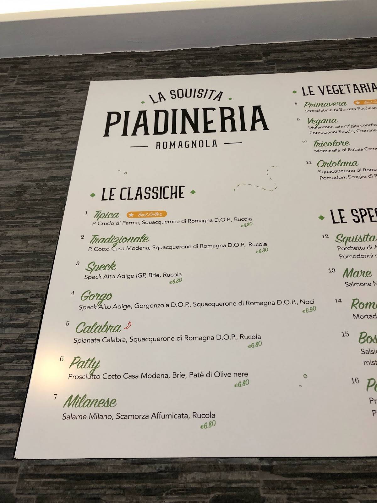 Menu di La squisita piadineria 