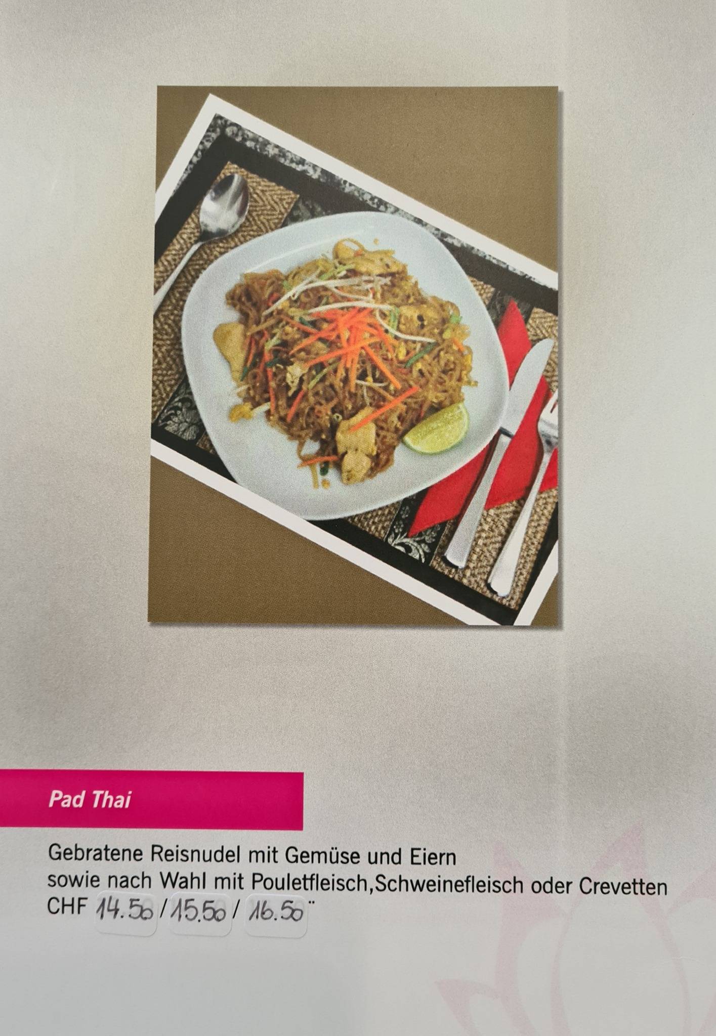 Menu di Lee's Thai Im Tempel Buchenstrasse 13 in Herisau Appenzell 